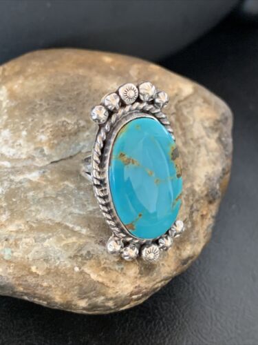 Southwestern Navajo Blue Kingman Turquoise Ring | Sterling Silver | Sz 8 | 13380