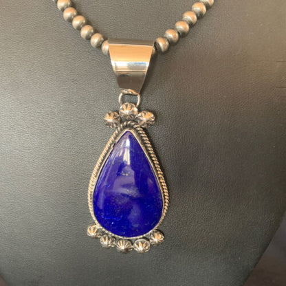 Native American Navajo Blue Lapis Pendant Necklace | Sterling Silver | Authentic Handmade | 11676 - Masha USA