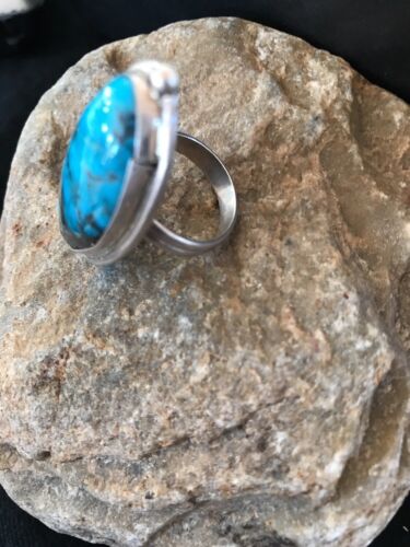 Navajo Blue Turquoise Ring | Sterling Silver | Adjustable | Authentic Native American Handmade | 10210