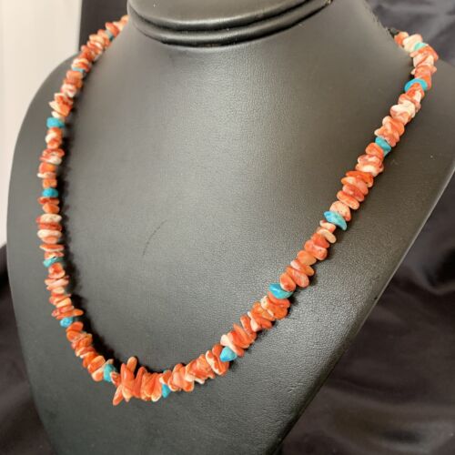 Men's Navajo | Red Spiny Oyster Turquoise Necklace | Sterling Silver | 22" | Authentic Native American Handmade | 10356