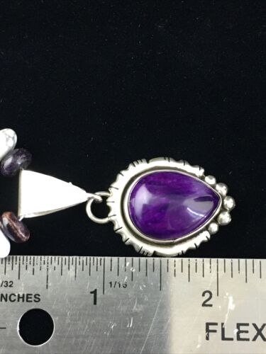 Men's Navajo Purple Sugilite Turquoise Bead Necklace | Sterling Silver | 22" | Authentic Native American Handmade | 10031