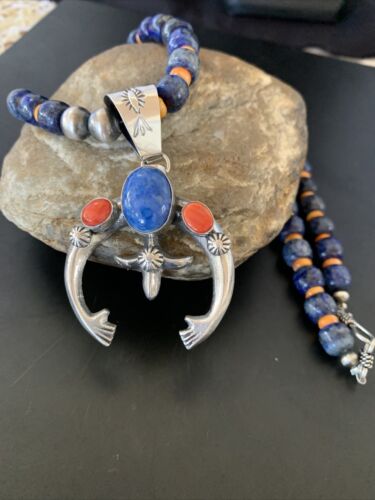 Navajo Native American Blue Lapis Spiny Oyster Naja Pendant | Sterling Silver | 11495