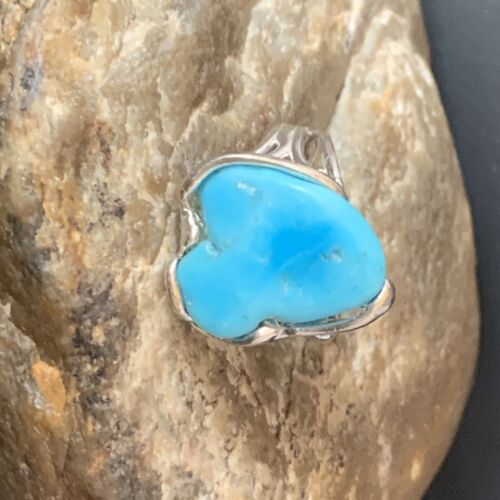 Navajo Blue Kingman Turquoise Ring | Sterling Silver | Sz 8 | Authentic Native American Handmade | 13541