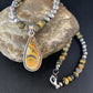 Men's Navajo Pearls Necklace | Gold Bumblebee Jasper Pendant | Sterling Silver | Native American Handmade | 13811