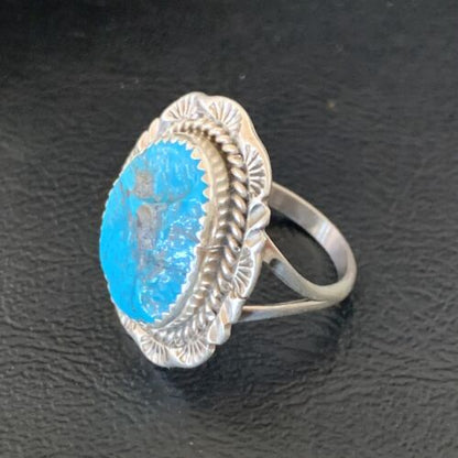 Southwestern Navajo Blue Kingman Turquoise Ring | Sterling Silver | Sz 9 | 12951