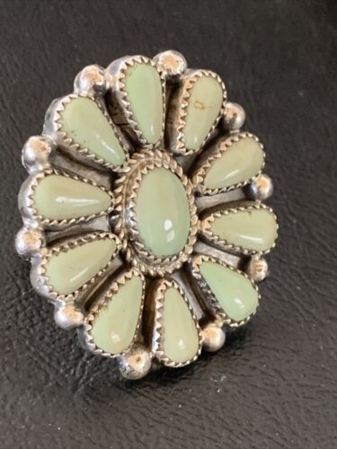 Navajo Green Turquoise Cluster Ring | Authentic Native American Sterling Silver | Multi-Stone | Sz 8 | 12193