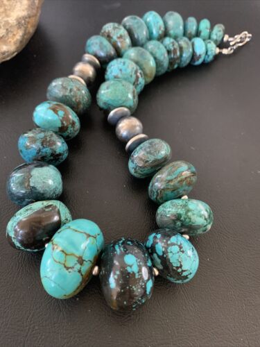 Authentic Native American Navajo Pearls Graduated Necklace | Sterling Silver & Turquoise | 20" | 1923