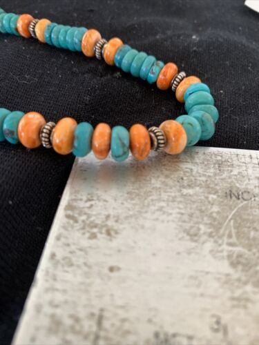 Navajo Blue Turquoise & Spiny Oyster Necklace | Sterling Silver | Authentic Native American Handmade | 18" | 1676