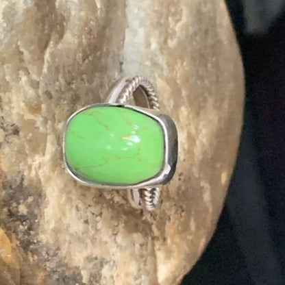 Navajo Green Gaspeite Ring | Sterling Silver | Sz 7.5 | Authentic Native American Handmade | 13535
