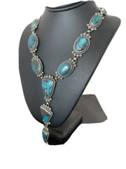Southwestern Lariat Necklace | Arizona Turquoise | Navajo Sterling Silver | 00699