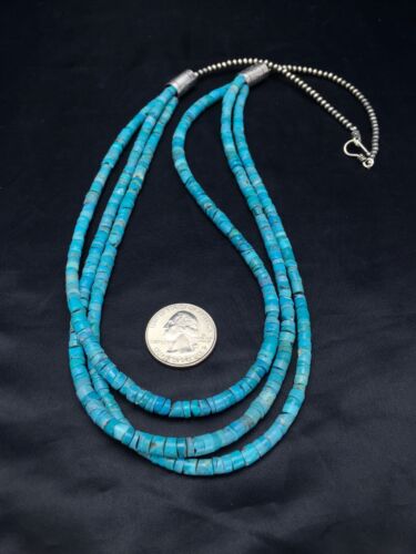 Navajo Turquoise Heishi 3 Strand Necklace | Sterling Silver | Authentic Native American Handmade | 2583