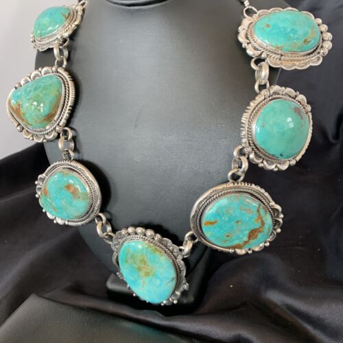 Navajo Royston Turquoise Choker Necklace | Sterling Silver | Authentic Native American Handmade | 11600