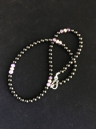 Navajo Black Onyx Necklace for Men | Sterling Silver | 18" | Authentic Native American Handmade | 10028 - Masha USA