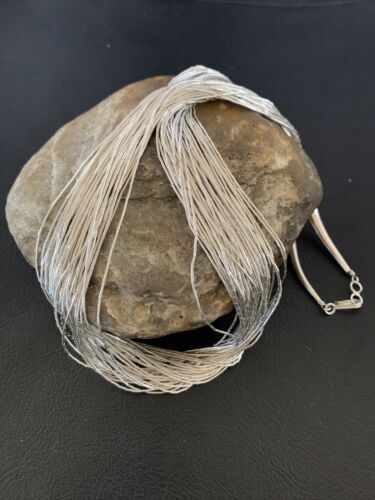 Navajo Liquid Silver Heishi Necklace | 40 Strands | Sterling Silver Tubes | 19" | 02214