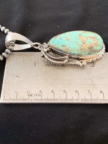 Men's Blue Turquoise Pendant Necklace | Navajo Pearls | Sterling Silver | Authentic Native American Handmade | 2565