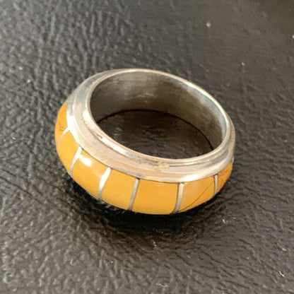 Navajo Yellow Gold Turquoise Inlay Ring | Sterling Silver | Sz 6.5 | Authentic Native American Handmade | 10354