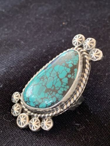 Navajo Blue Spiderweb Turquoise Ring | Sterling Silver | Sz 7 | Authentic Native American Handmade | 1641