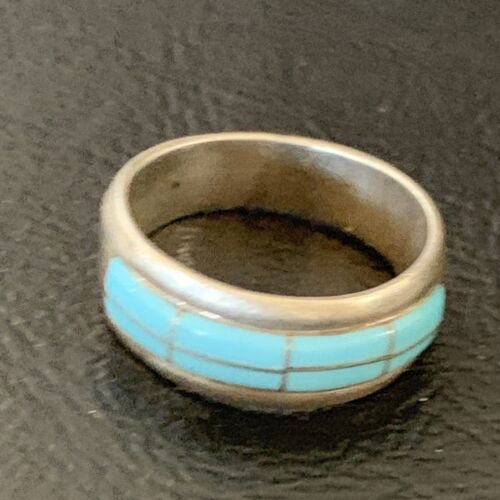 Navajo Blue Turquoise Inlay Band Ring | Sz 6 | Authentic Native American Handmade | 12394