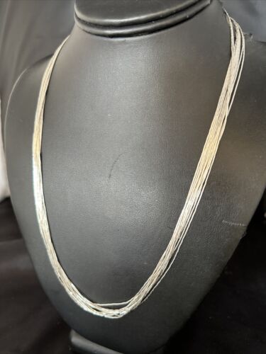 Southwestern Liquid Heishi Necklace | 10 Strands Sterling Silver | 22" Silver Tubes | 14709