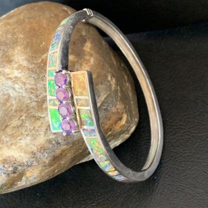 Southwestern Navajo Orange Opal Amethyst Bracelet | Sterling Silver | 7" | 13124