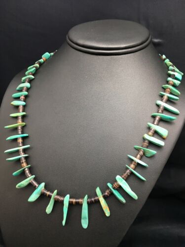 Navajo Green Turquoise & Bone Bead Necklace | Sterling Silver | 20" | Authentic Native American Handmade | 3282