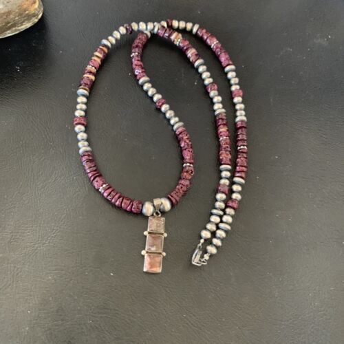 Navajo Wild Horse Pendant | Sterling Silver Purple Spiny Oyster Necklace | Multi-Stone | 12358