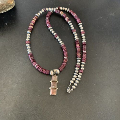 Navajo Wild Horse Pendant | Sterling Silver Purple Spiny Oyster Necklace | Multi-Stone | 12358