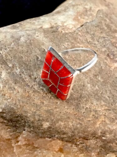 Native American Red Coral Navajo Ring | Sterling Silver | Sz 4.5 | Authentic Handmade | 8708