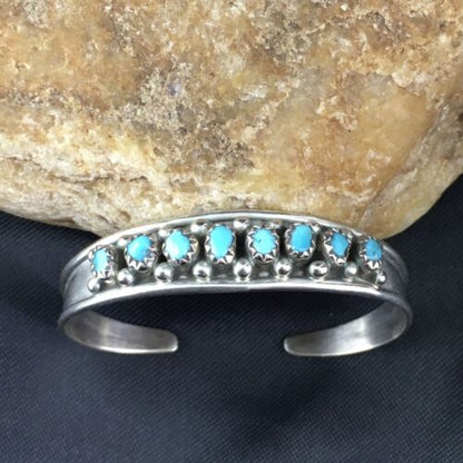 Children's Navajo Blue Turquoise Bracelet | Sterling Silver | Authentic Native American Handmade | 10183