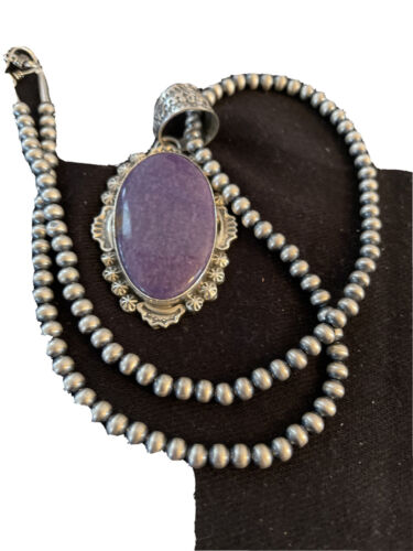 Southwestern Navajo Necklace | Sterling Silver Purple Charoite Pendant | Authentic Native American Handmade | 1353
