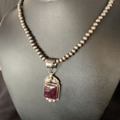 Navajo Purple Spiny Necklace Pendant | Sterling Silver | Authentic Native American Handmade | 13628