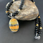 Men's Navajo Pearls Onyx Bumblebee Jasper Necklace Pendant | Sterling Silver | Native American Handmade | 10323