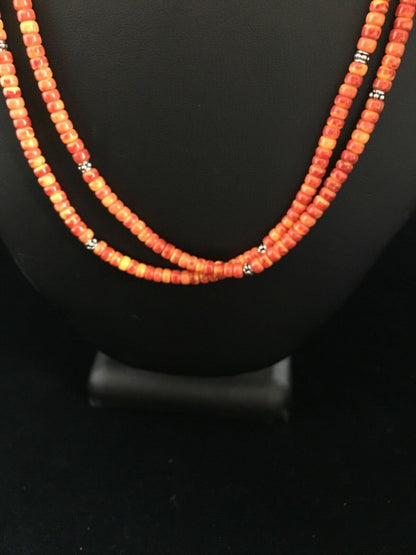 Southwestern Red Orange Spiny Heishi Necklace | Sterling Silver | 20" | 1782