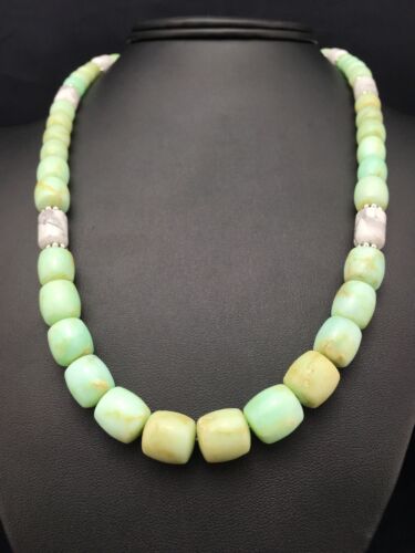 Navajo Green Chrysoprase & Howlite Necklace | Sterling Silver | Authentic Native American | Graduated | 21" | 4257