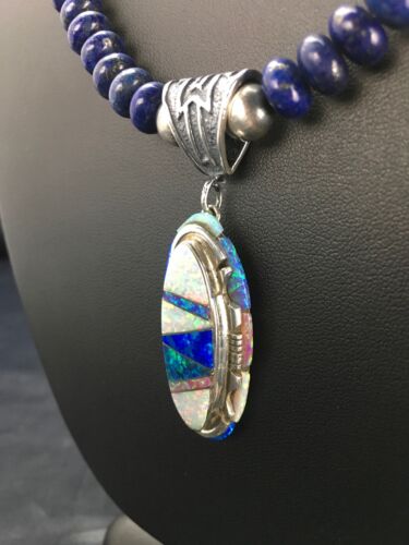 Opal & Lapis Pendant Necklace | Navajo Sterling Silver | Authentic Native American Jewelry | 2606