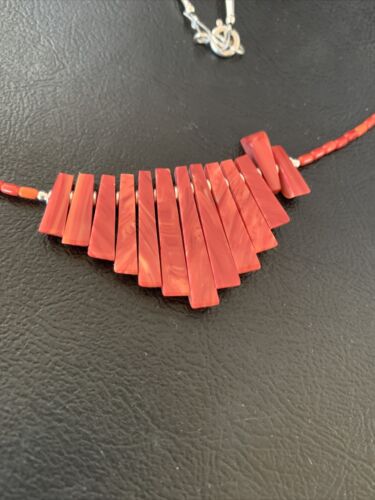 Navajo Apple Coral Heishi Fan Bead Necklace | Sterling Silver Tube | 20" | Authentic Native American Handmade | 10476 - Masha USA