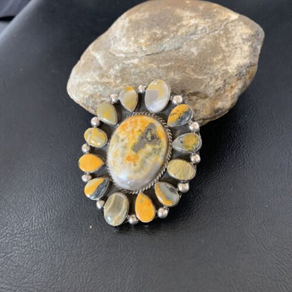 Navajo Yellow Bumblebee Jasper Cluster Ring | Authentic Native American Sterling Silver | Multi-Stone | Sz 6 | 14222