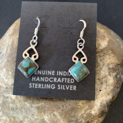 Navajo Blue Turquoise Dangle Earrings | Sterling Silver | 0.5" | Authentic Native American Handmade | 12750