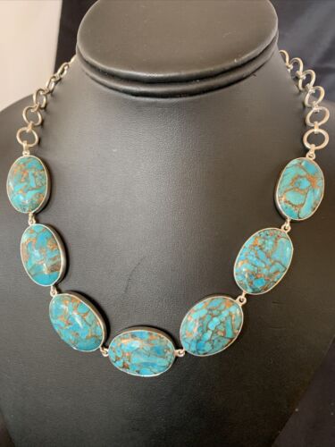 Navajo Blue Mojave Turquoise Pendant Necklace | Sterling Silver | 18" | Authentic Native American Handmade | 11634