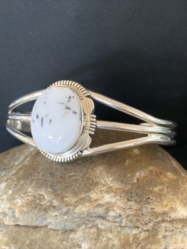 Navajo White Buffalo Turquoise Cuff Bracelet | Sterling Silver | Authentic Native American Handmade | 1388