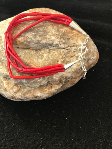 Navajo Red Stabilized Coral Liquid Heishi Sterling Bracelet | 5-Strand | 7" | 13607
