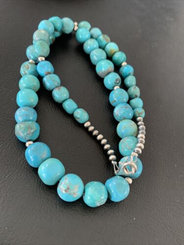 Authentic Native American Navajo Graduated Turquoise Bead Necklace | Sterling Silver | 20" | 02158