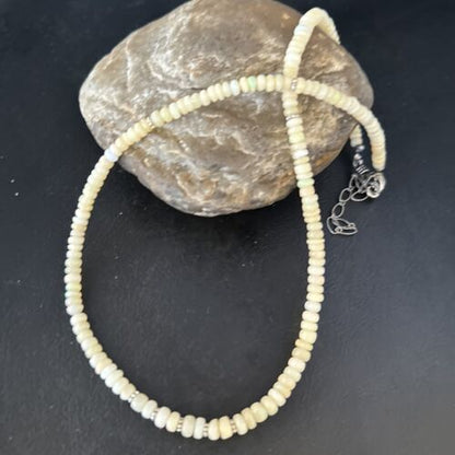 Native American White Opal Necklace | Sterling Silver | Navajo Handmade | 19" | 14533