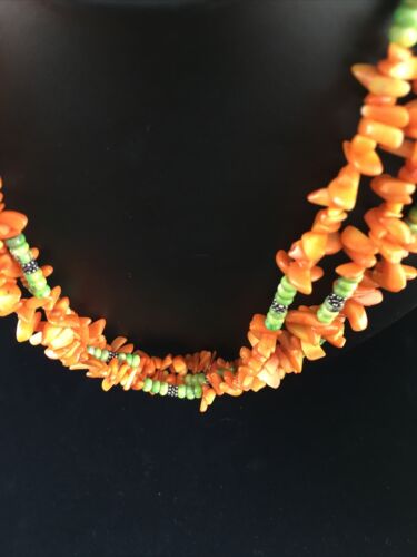 Navajo Pearls 3-Strand Necklace | Sterling Silver Orange Coral | 19" | Authentic Native American Handmade | 10042