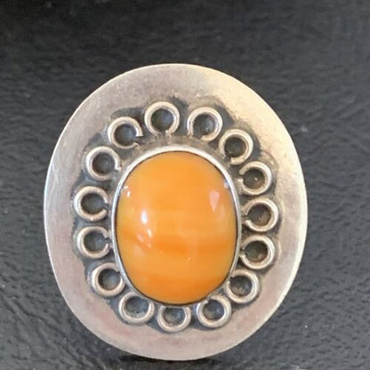 Native American Imported Sterling Silver Orange Spiny Oyster Ring | Sz 6 | Handmade | 10413 - Masha USA