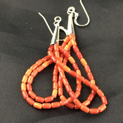 Handmade Liquid Silver Heishi Dangle Earrings | Apple Sponge Coral Tube | Sterling Silver | 2" | 1095 - Masha USA
