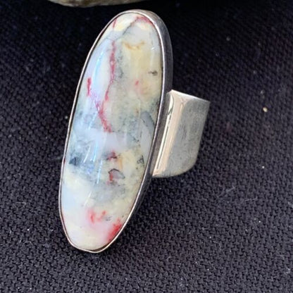 Navajo Men's White Black Cinnabrite Ring | Sterling Silver | Sz 7.5 | Authentic Native American Handmade | 1554