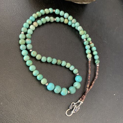Navajo Royston Green Turquoise Shell Heishi Necklace | Sterling Silver | 23" | Authentic Native American Handmade | 10918