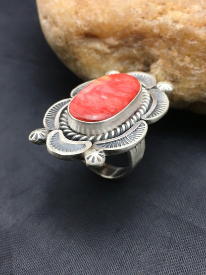 Native American Navajo Spiny Oyster Ring | Sterling Silver | Sz 7 | 4191