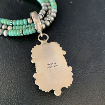 Navajo Royston Turquoise Pendant | Sterling Silver | 3-Strand Spiny Necklace | Authentic Native American Handmade | 01676